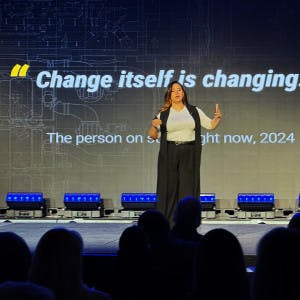 Allie K. Miller on stage at the T3 Leadership Summit in Scottsdale, AZ, on April 22, 2024.