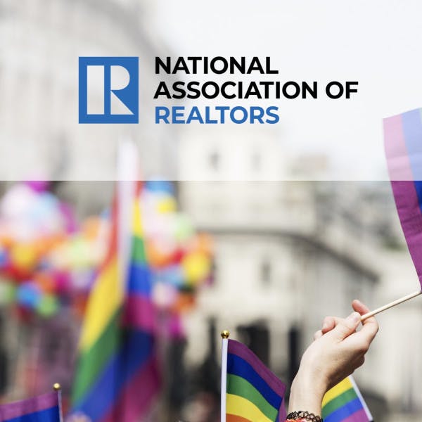 National Association of Realtors logo and a Pride parade