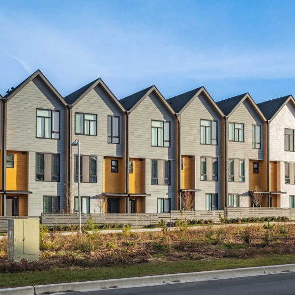 A row of newly constructed townhomes