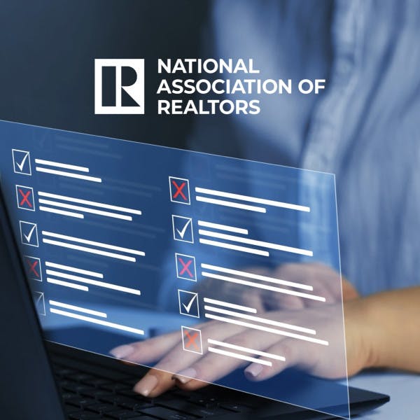 The National Association of Realtors logo and a person filling out a survey on a laptop