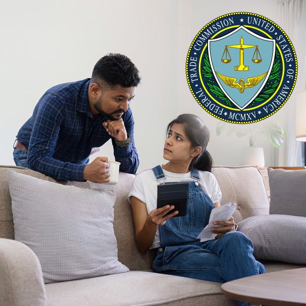 FTC logo and man and woman looking at tablet computer