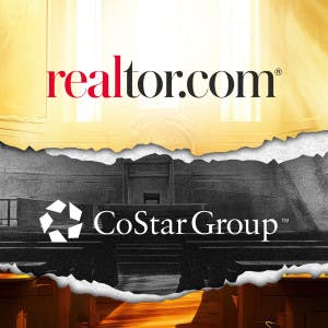 realtor.com and CoStar Group logos over a courtroom backdrop