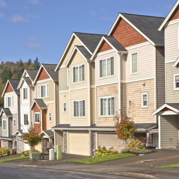 A row of suburban townhouses