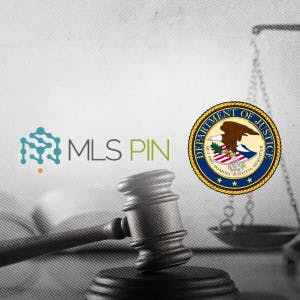 MLS PIN logo and Department of Justice seal with a gavel and scales of justice