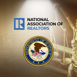 The National Association of Realtors and Department of Justice logos, and the scales of justice