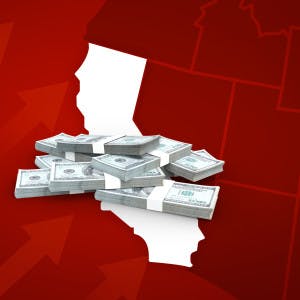 A pile of cash on the state of California.
