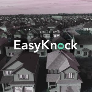 EasyKnock logo and an aerial view of houses