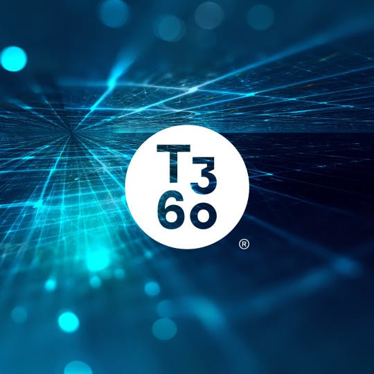 T3 Sixty logo over an abstract futuristic background